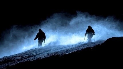 Night Skiing in a Misty Mountain