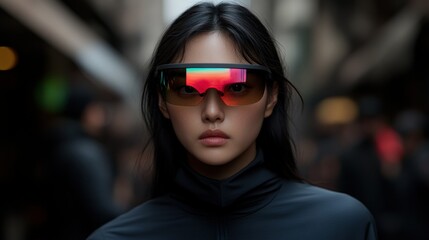 Futuristic Fashion: A Woman in  Spectacular Smart Glasses