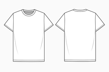 Male short sleeve crew neck  tshirts front and back view flat sketch vector mockup template technical illustration.