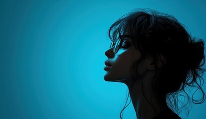 Girl Profile Silhouette in Blue Background