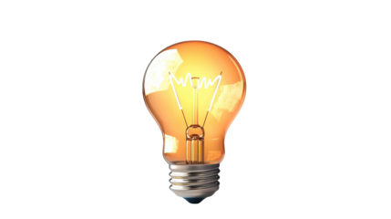 Incandescent light bulb glowing brightly. transparent background