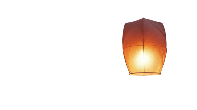 Illuminated lantern floating in the night sky. transparent background