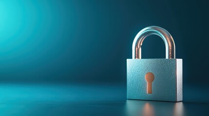 Fototapeta premium A Glowing Silver Padlock on a Turquoise Background Symbolizing Security and Protection in a Digital Environment