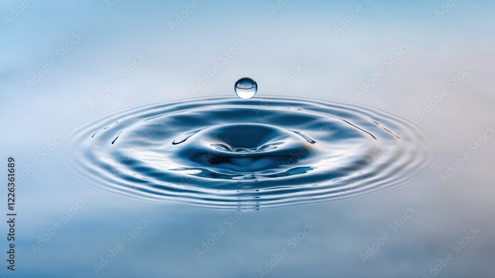 Poster a single drop of water falls into still water, creating concentric ripples that spread outward. the 