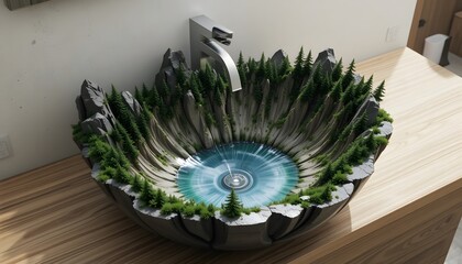 Unique Mountain Lake Resin Sink Modern Bathroom Design