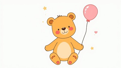 Obraz premium hand drawn cute bear flying on balloon illustration for baby t-shirt, fashion print, kids wear, baby shower invitation card, baby bear, vector, balloon