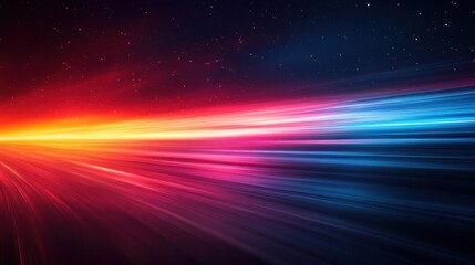 Obraz premium Glowing Horizontal Light Streaks in Red, Orange and Blue on Black Background with Motion Blur Effect