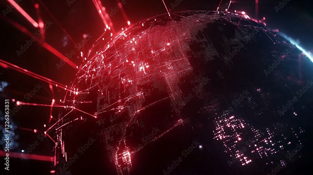 Poster abstract globe with red light connections and network data visualization