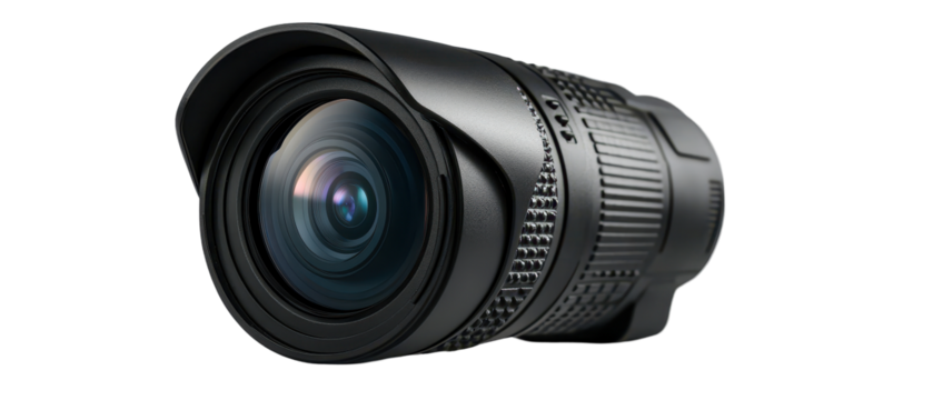 Modern camera lens with advanced features. transparent background