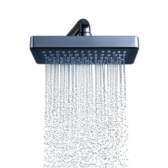 Modern shower head with cascading water flow. transparent background