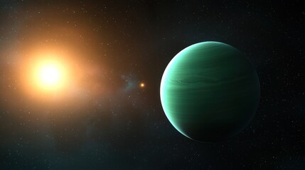 Green Planet Orbiting a Yellow Star