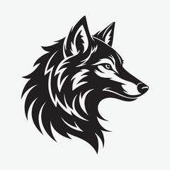 Naklejka premium Download a sleek, high-quality wolf face silhouette vector in solid black with a white background. Perfect for logos, prints, and digital projects. Scalable and detailed design for versatile use.