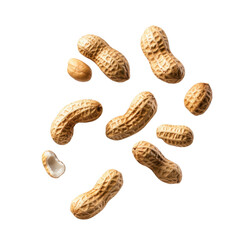 Nutty peanuts scattered on a surface transparent background