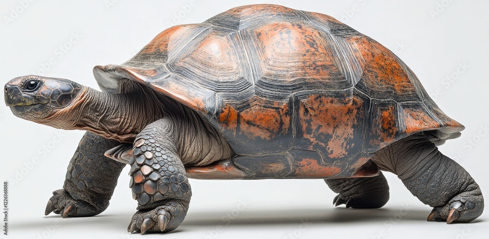 Poster majestic tortoise walking gracefully on a light background showcasing its stunning shell patterns an