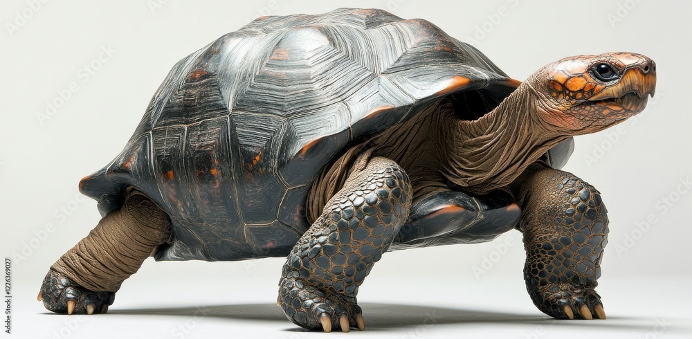 Poster majestic tortoise walking gracefully on a plain background showcasing intricate shell patterns and t