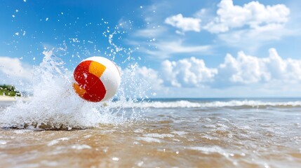 Obraz premium a colorfull ball landing in water with a splash, Generative AI