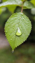 Dewdrop on a Lush Green Leaf - Phone Wallpaper