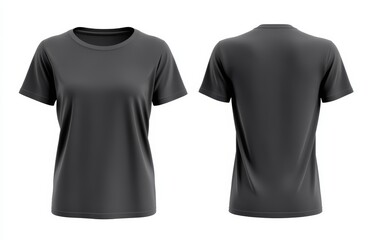 Front and back view of a plain dark gray women's t-shirt.