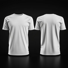 Front and back view of a plain white t-shirt on black background.