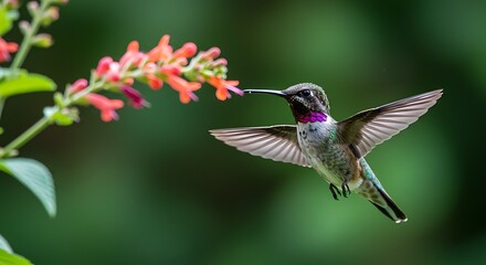 Naklejka premium Hummingbird Feeding on Flowers Vibrant Nature Photography