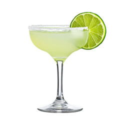 Refreshing margarita cocktail with lime garnish. transparent background