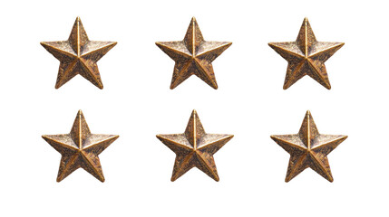 Six bronze stars arranged in a visually appealing pattern, perfect for design projects. transparent background