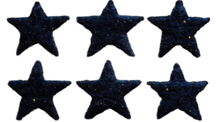 Six decorative star shapes with a textured surface. transparent background