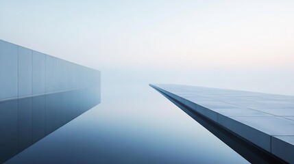 Serene Minimalist Architecture Reflecting in Calm Water. AI Generated