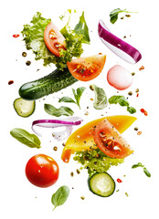 Naklejka premium Fresh vegetables and herbs in colorful arrangement isolated on transparent background
