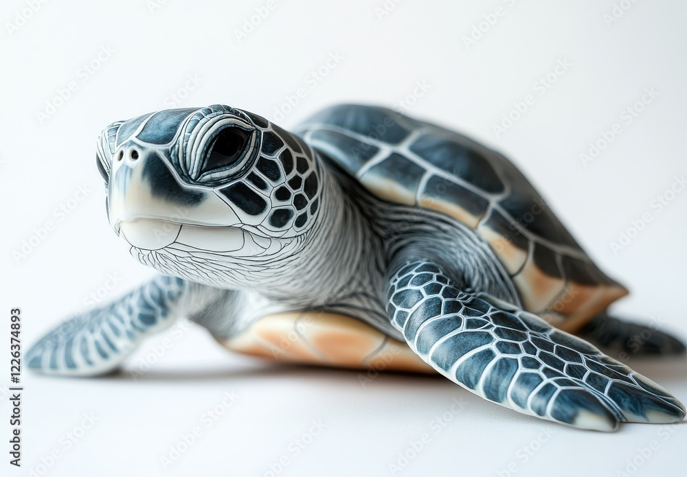 Poster realistic detailed illustration of a sea turtle showcasing intricate textures and patterns on its sh