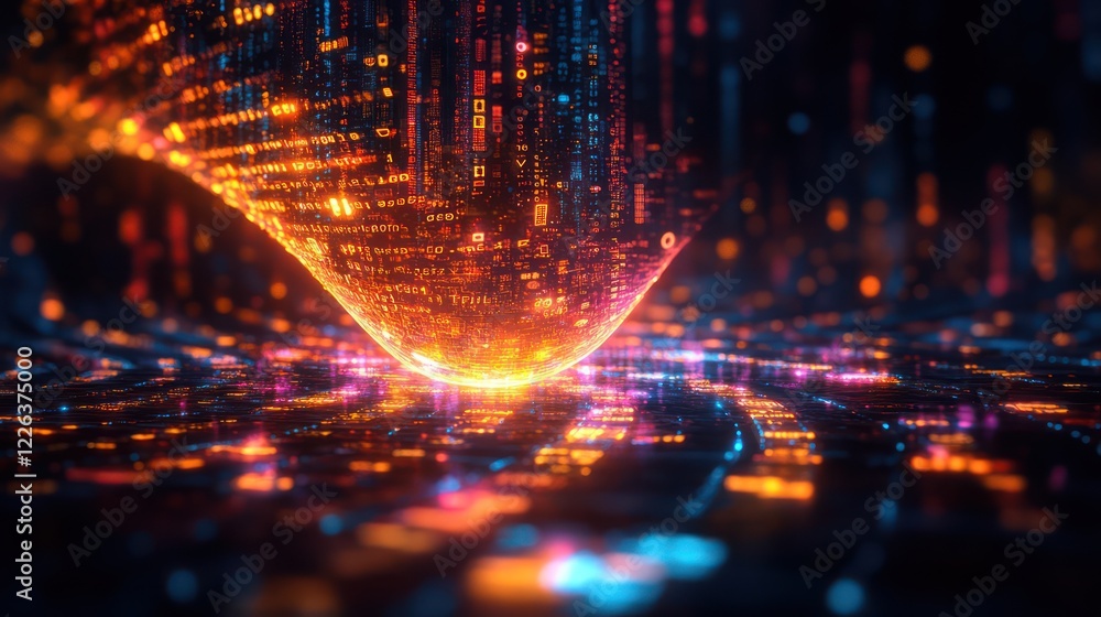 Aufkleber digital data sphere: glowing codes and circuits