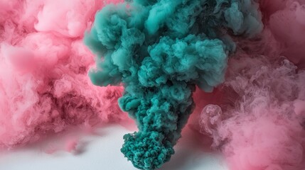 Fototapeta premium Abstract Teal and Pink Ink Smoke Cloud Artistic Swirls Fluid Design Colorful Background