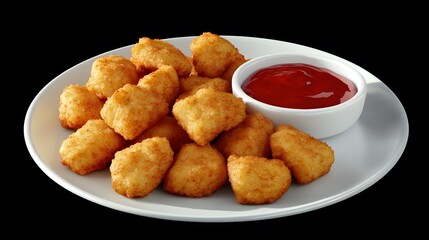 Golden Crispy Chicken Nuggets on Plate with Red Dip for Dipping, Perfect for Appetizers and Snacks