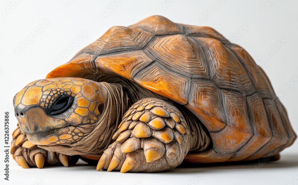 Poster realistic sculpture of a tortoise displaying intricate detail on shell and skin, perfect for art ent