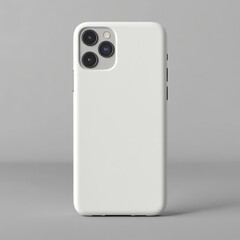 Plain white phone case mockup on grey background.