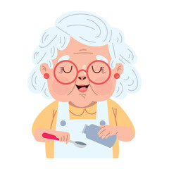 Grandmother cooking with spoon