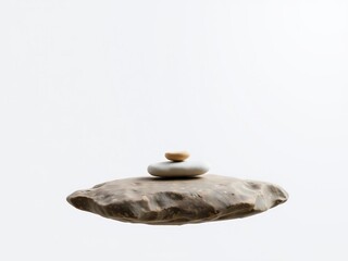 A solitary rock floating serenely in the center of the image, surrounded by empty space, meditation, balance, design