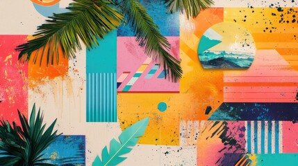 Modern Summer Artwork Featuring Retro Vibes and Vibrant AI-Generated Design