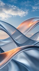 Abstract Silver Waves  Sky Background  Fluid Design  Modern Art  Wallpaper
