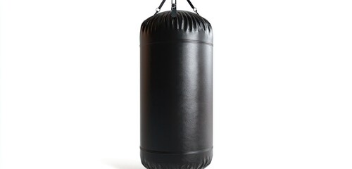 Fototapeta premium Rugged boxing bag with clean details displayed against a solid and light surface.