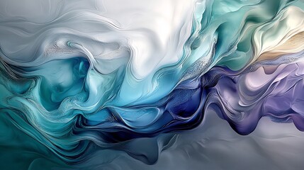 Obraz premium Abstract swirling paint textures flow elegantly cool blues and purples dominate. AI Generated