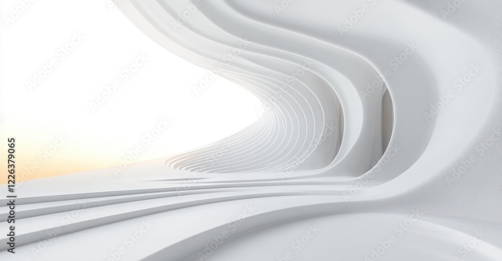 Poster minimalistic modern white background with flowing curves and soft light