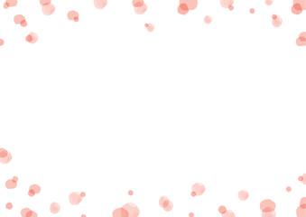 水彩のピンクの水玉のフレーム_横
