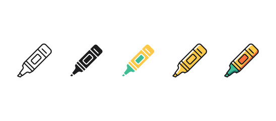 Highlighter pen icon in flat vector style, ideal for office, school, study, note taking, marking, stationery, and organization. Perfect for educational and creative digital designs.