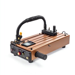 Fototapeta premium Close-up of an advanced electronic device featuring various controls and a flexible arm, designed for specialized applications in modern technology.