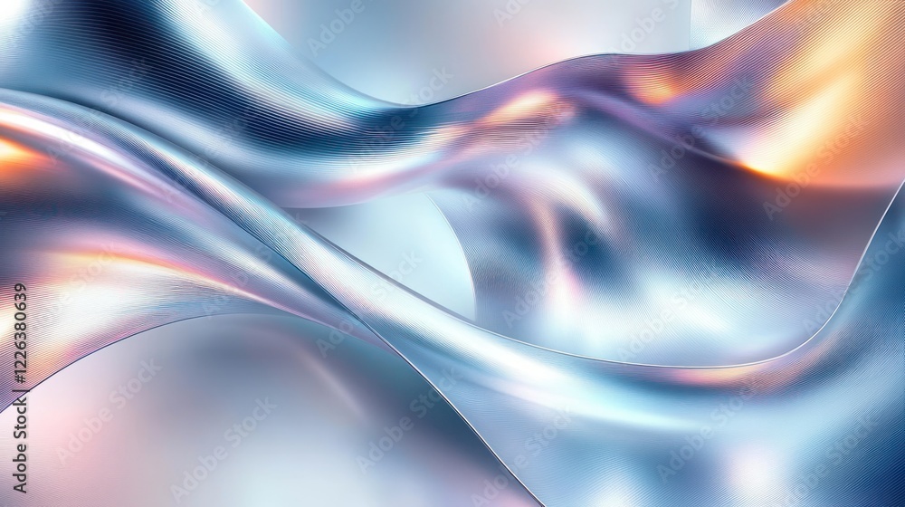 Poster futuristic abstract metallic ribbons composition with ethereal glow and minimalistic design
