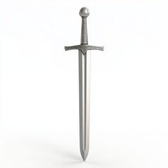 A silver medieval-style sword with a simple design, isolated on a white background.