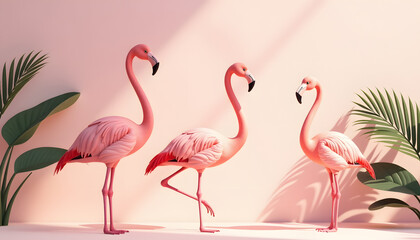 Fototapeta premium Flamingo Trio - Minimal Tropical