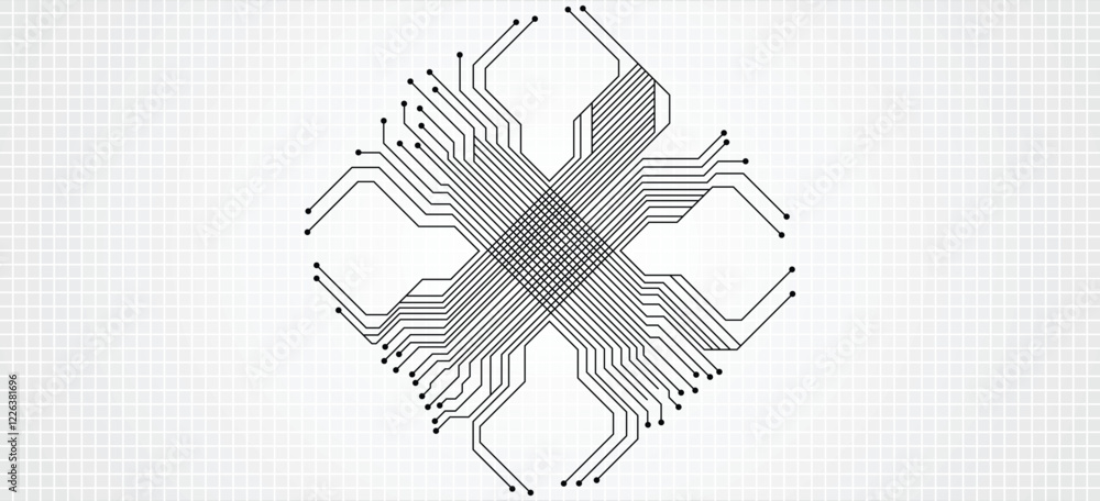 Poster circuit board background. horizontal format. flat microelectronics circuits background. black white 