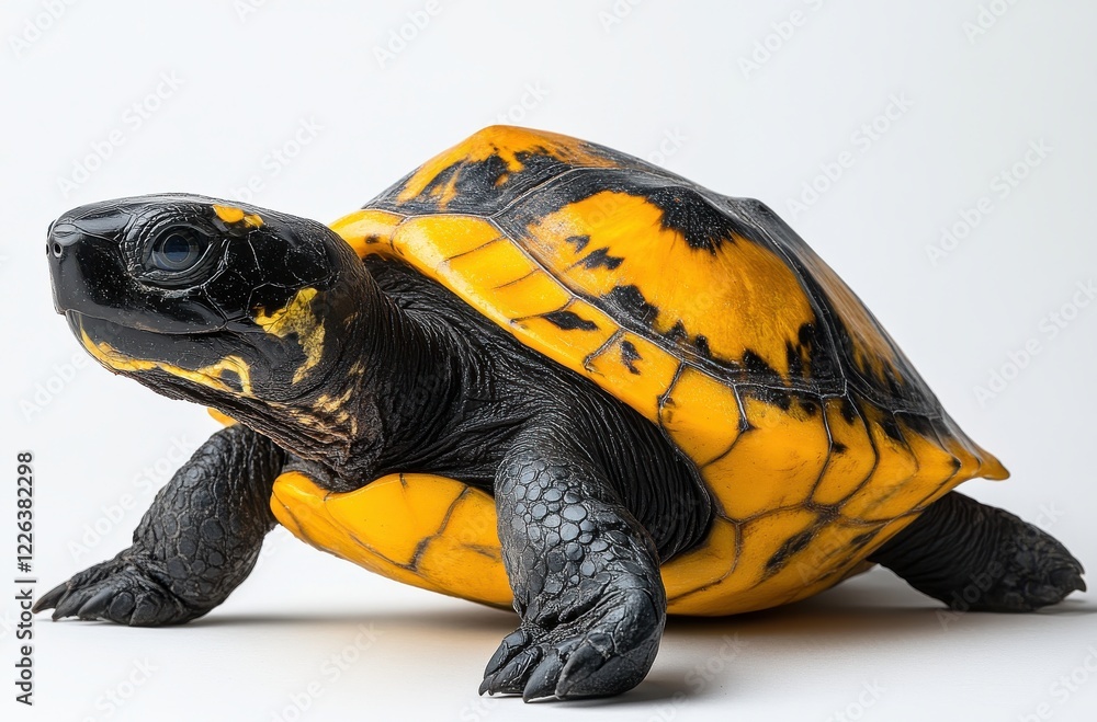 Poster stunning close-up of a vibrant yellow and black turtle showcasing its intricate patterns and texture